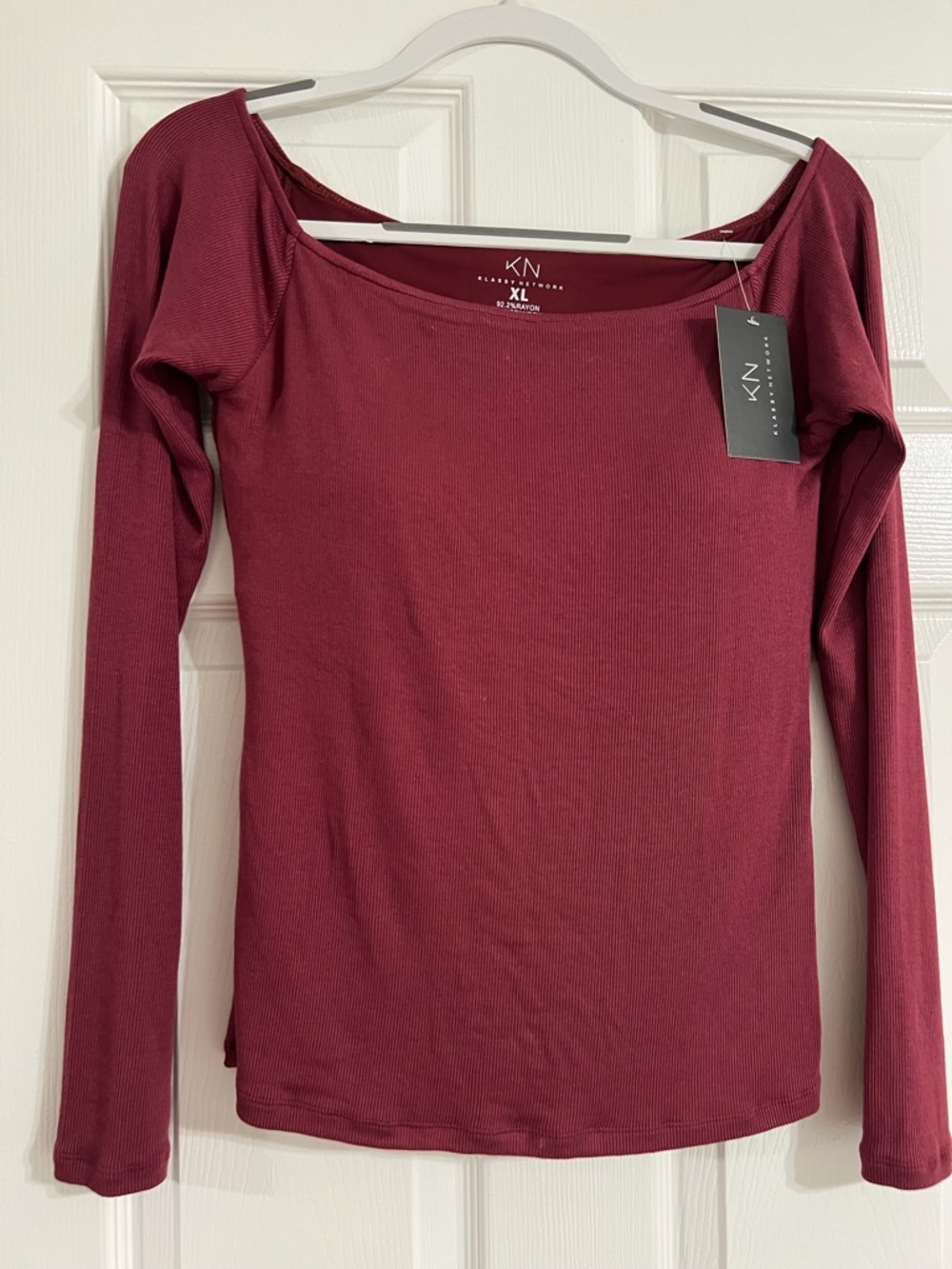 Women's Long Sleeve Off-the-Shoulder Brami Top - Wine Color